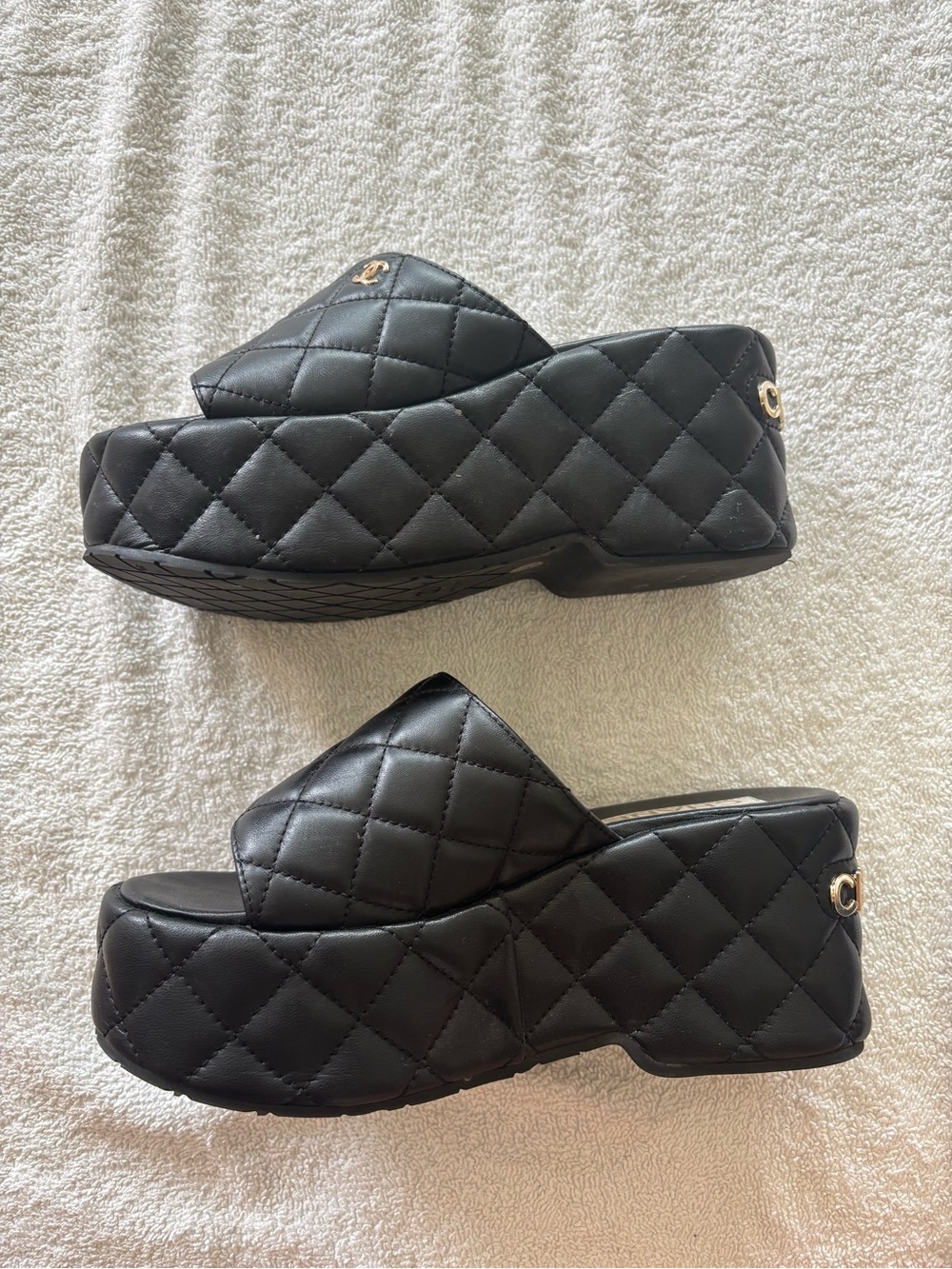 Chanel Black Quilted Lambskin  Platform Slide Sandals - Picture 4 of 7